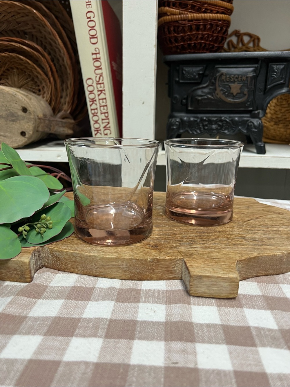 Vintage pink drinking glasses low ball replacement short